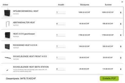 Preisübersicht Konfigurator HEAT Outdoorkueche